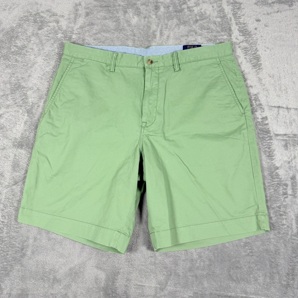 Polo Ralph Lauren Mens 35 Green Stretch Classic Fit Chino Shorts Pink Pony Logo